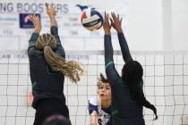 Shadow Ridge's Chloe Poort (6) spikes the ball for a point against Palo Verse during a girl's v ...