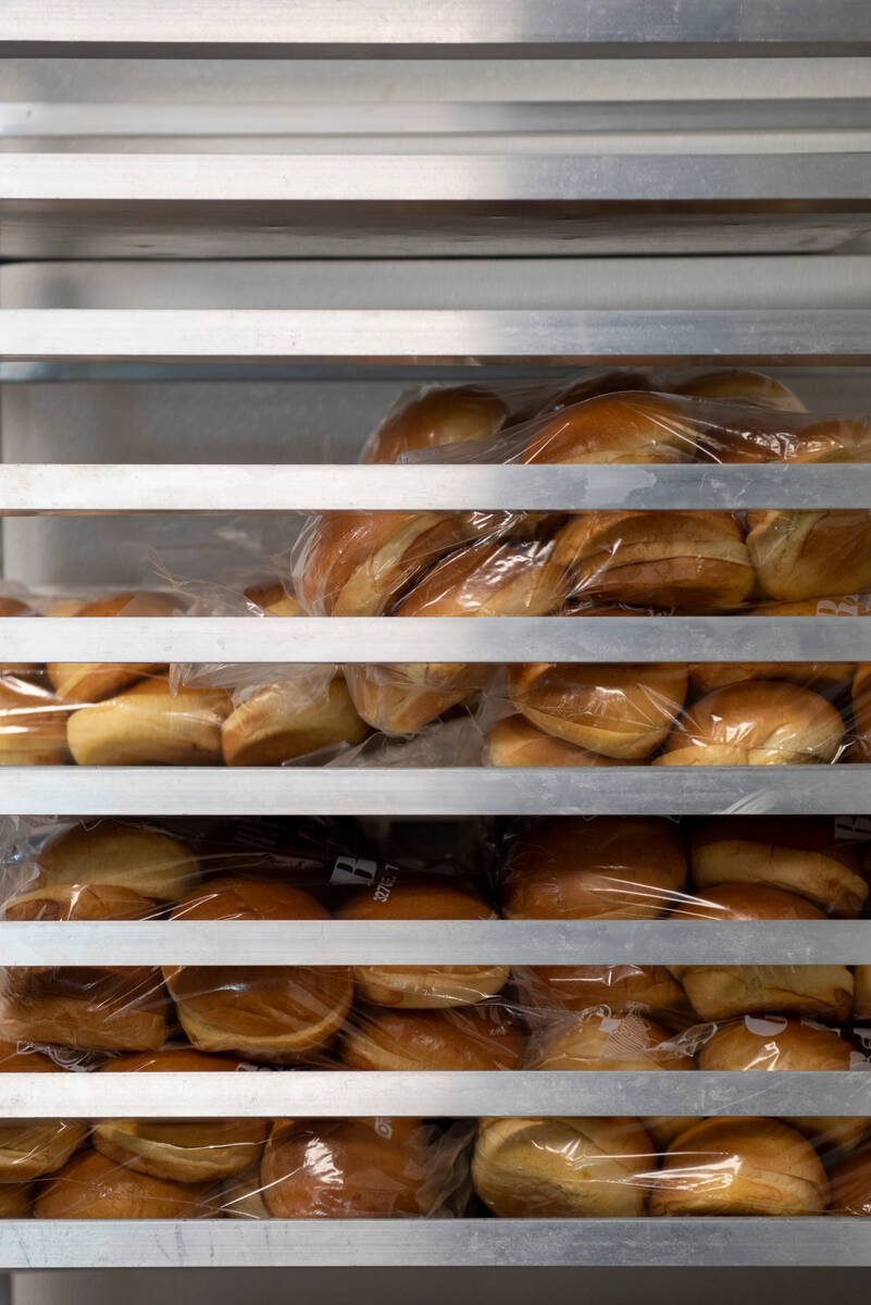 Hamburger buns on a rack in the kitchen at Street Burger on Friday, Sept. 16, 2022, in Henderso ...