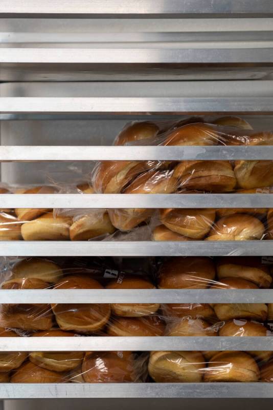 Hamburger buns on a rack in the kitchen at Street Burger on Friday, Sept. 16, 2022, in Henderso ...