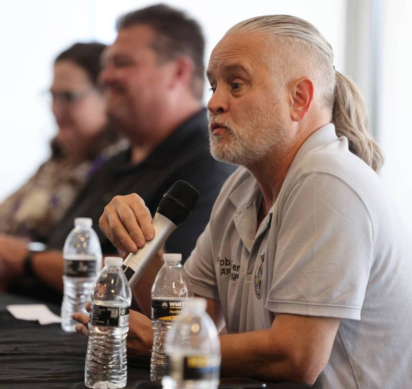 Panelist Rob Phoenix, a nurse practitioner at Huntridge Family Clinic, speaks during a monkeypo ...