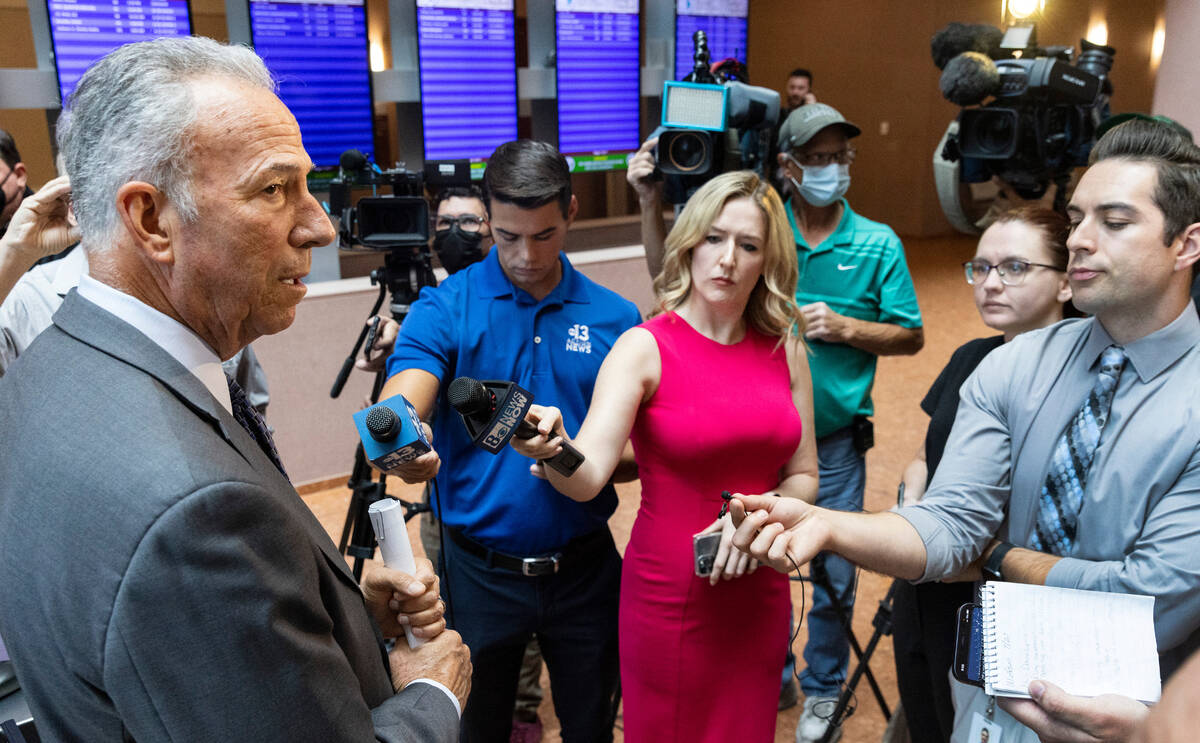 District Attorney Steve Wolfson speaks to the media about Clark County Public Administrator Rob ...