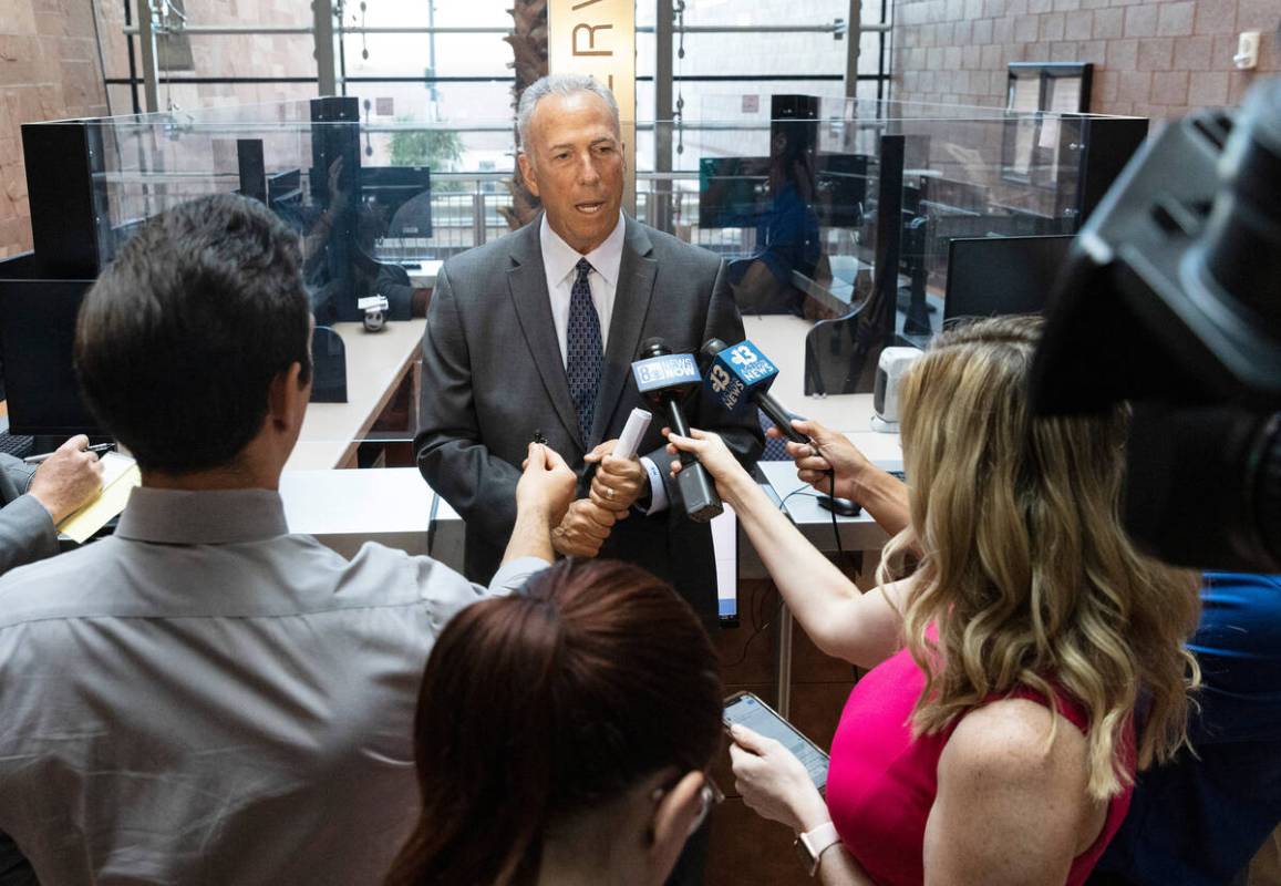 District Attorney Steve Wolfson speaks to the media about Clark County Public Administrator Rob ...
