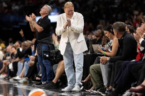Las Vegas Aces owner Mark Davis claps on the sidelines during the second half in Game 2 of a WN ...