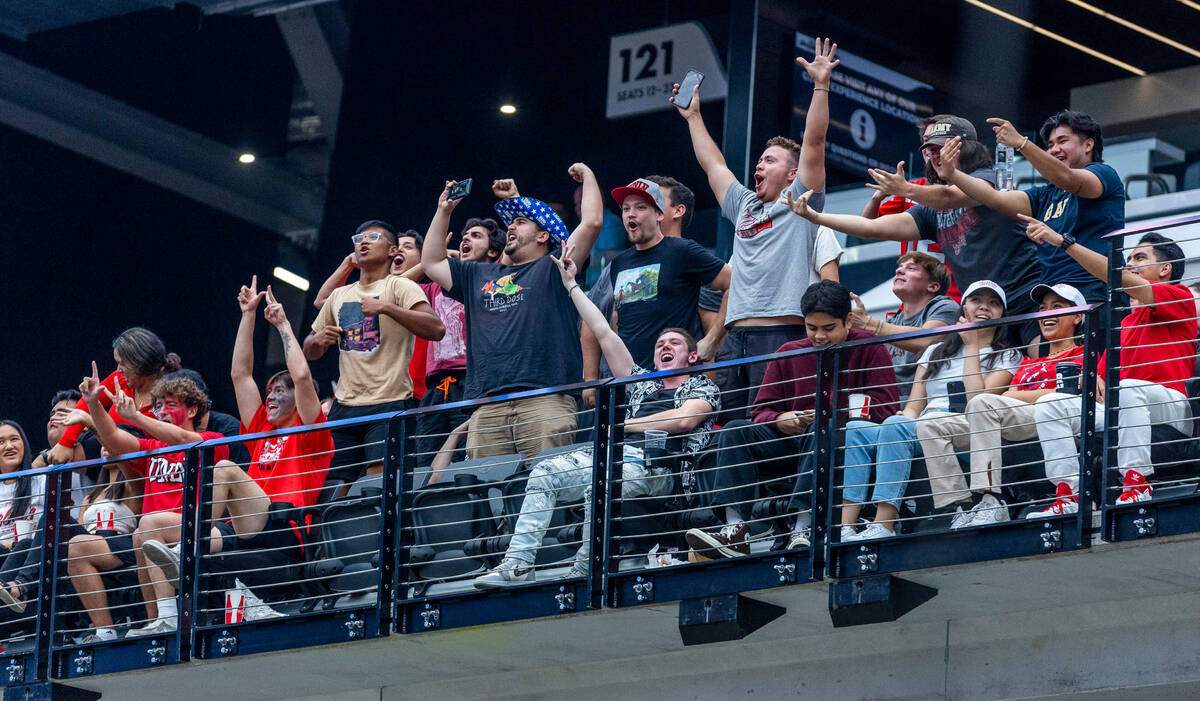 UNLV Rebels fans celebrate a score over the North Texas Mean Green during the first half of the ...