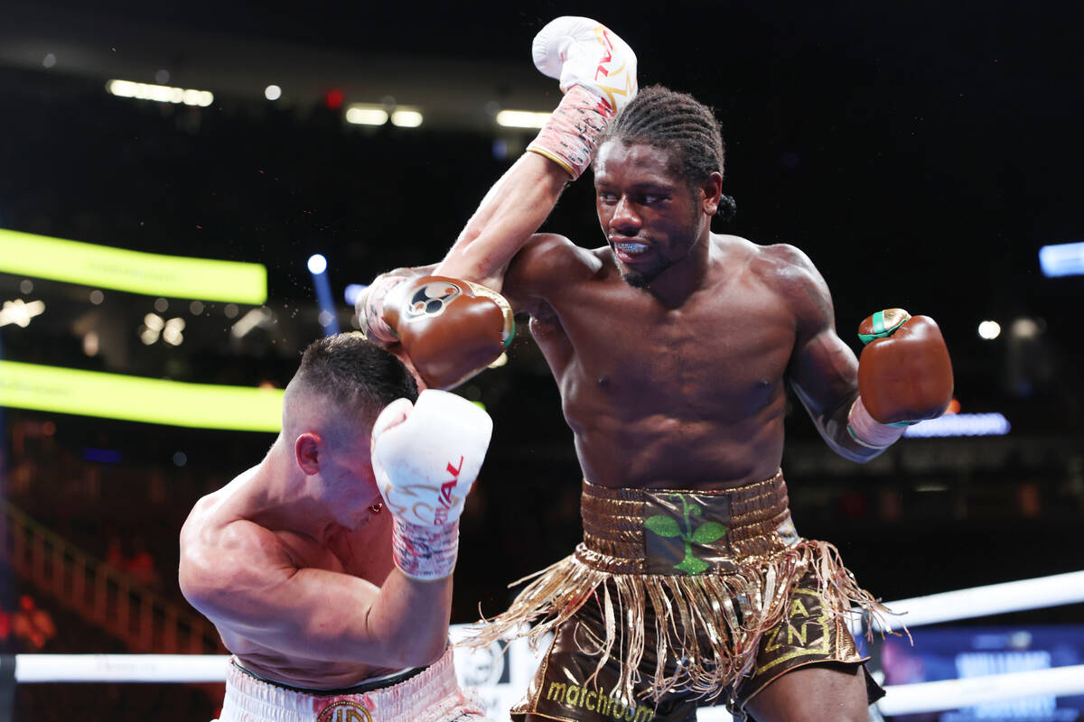 Austin Williams, right, battles Kieron Conway, in the tenth round of a middleweight bout at T-M ...