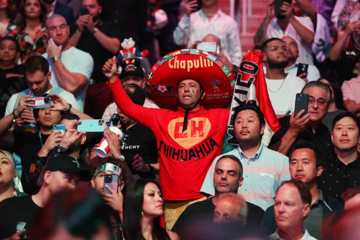 Fans cheer before the start of a super middleweight title bout between Saul "Canelo" ...