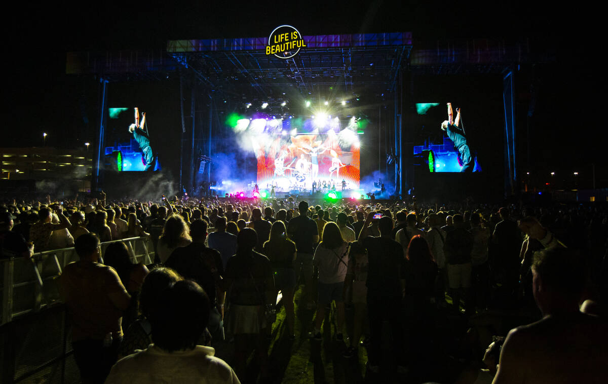 Gorillaz perform during the Life is Beautiful festival on Saturday, Sept. 17, 2022, in downtown ...