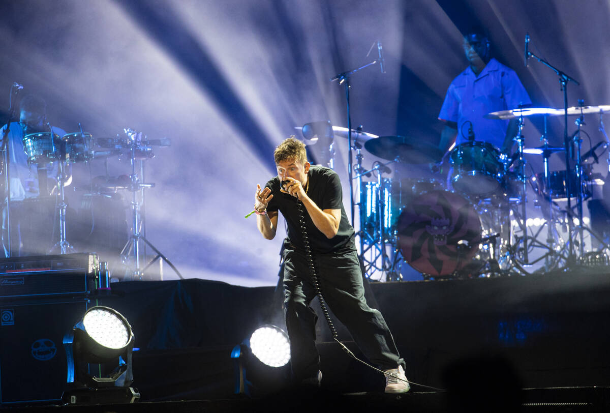 Damon Albarn of Gorillaz performs during the Life is Beautiful festival on Saturday, Sept. 17, ...