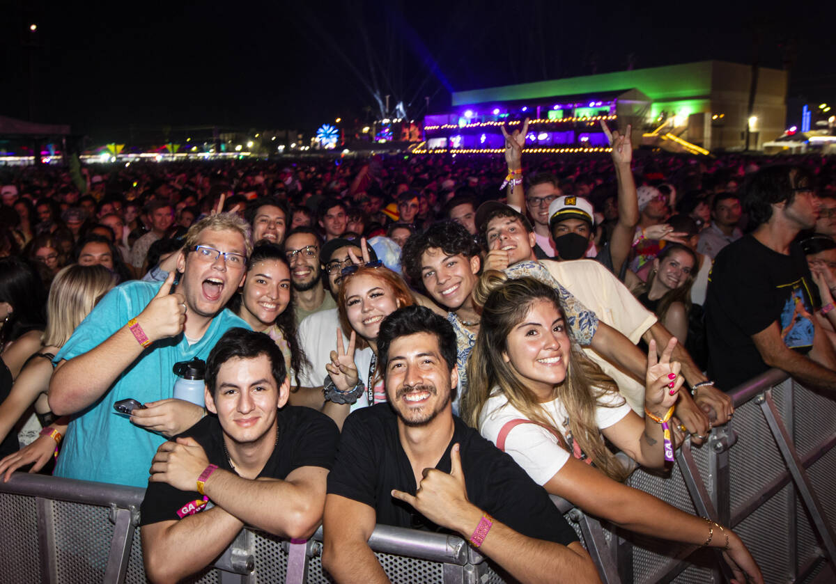 Fans from Las Vegas and Ecuador pose for a photo before Lorde during the Life is Beautiful fest ...