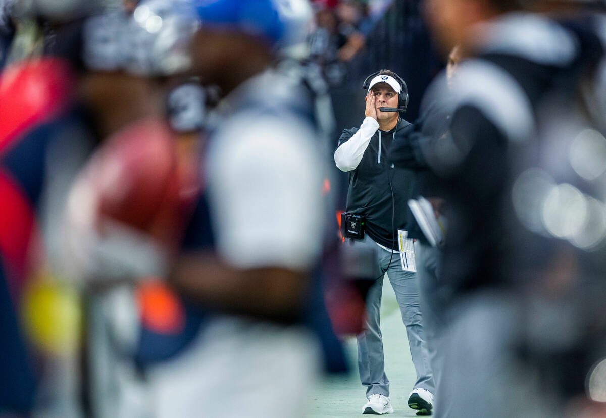 Raiders Head Coach Josh McDaniels is dismayed win the sidelines as the Arizona Cardinals score ...