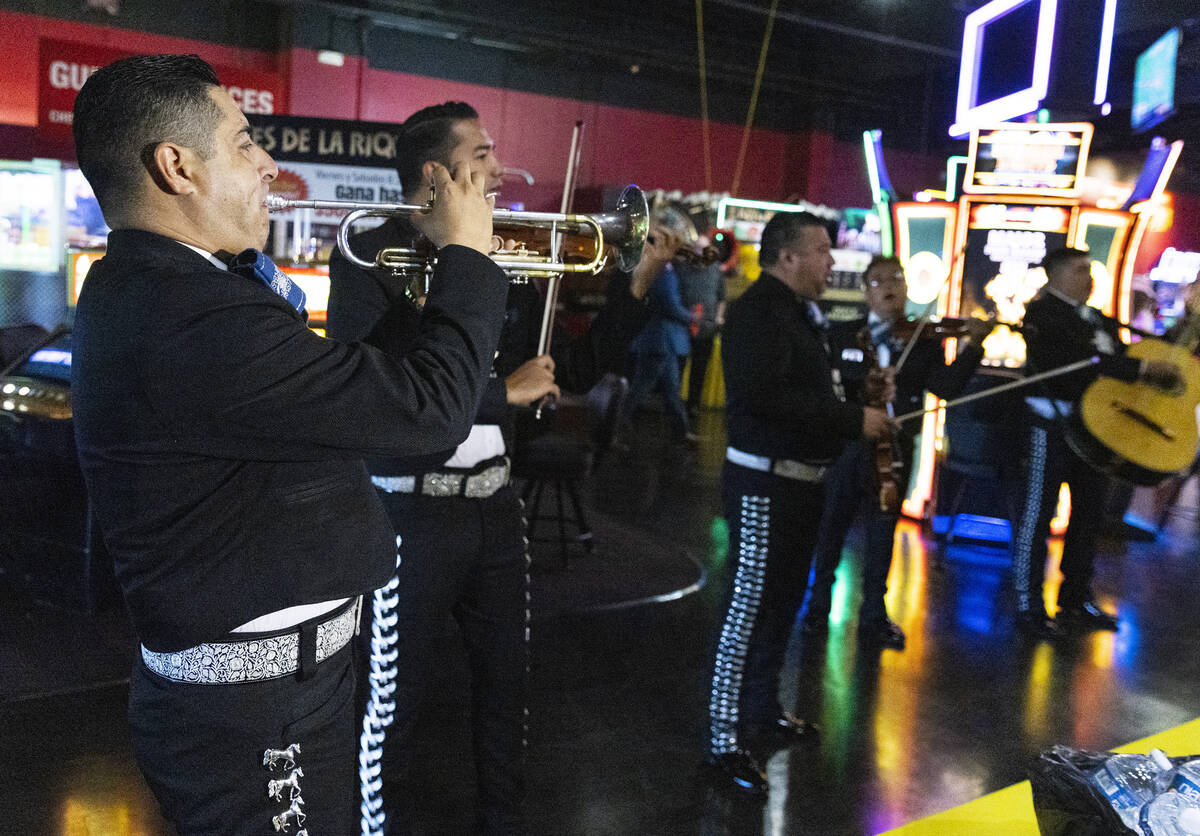 Mariachi Sol Band perform during the groundbreaking ceremony for a new casino and hotel for His ...