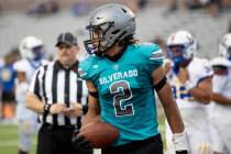 Silverado senior Donavyn Pellot (2) scores a touchdown during their game against Sierra Vista a ...