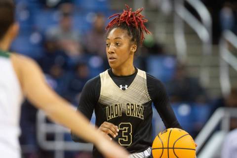Spring Valley senior Aaliyah Gayles during the NIAA Class 5A girls basketball state semifinal a ...