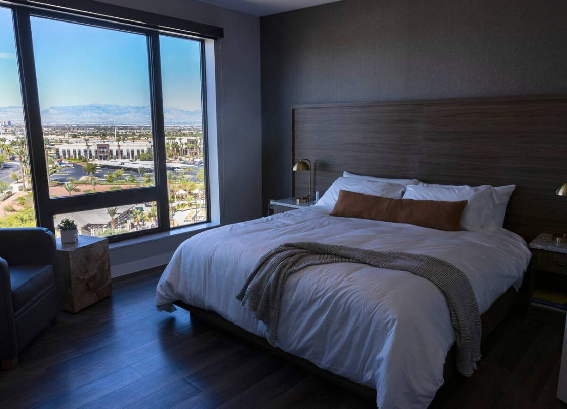 A master bedroom inside a two bedrooms apartment at Life Time Living, a Luxury apartment buildi ...