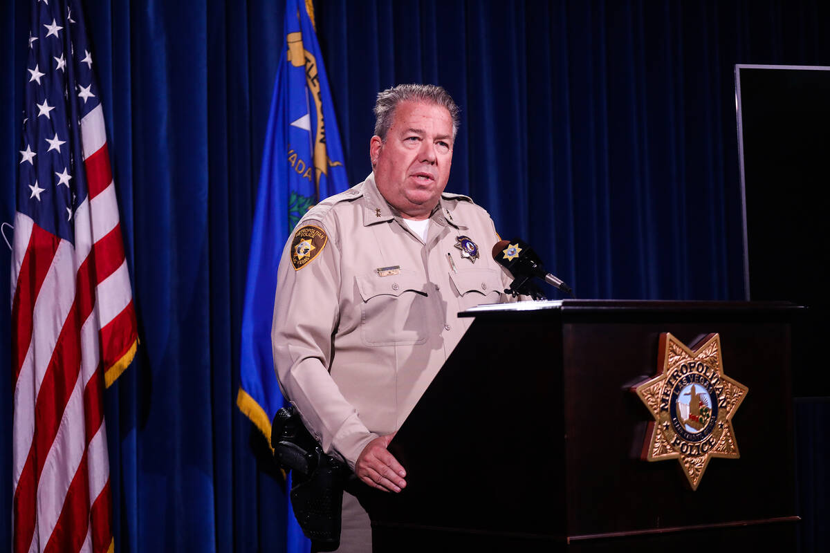 Metropolitan Police Assistant Sheriff John McGrath addresses the media about a recent officer i ...