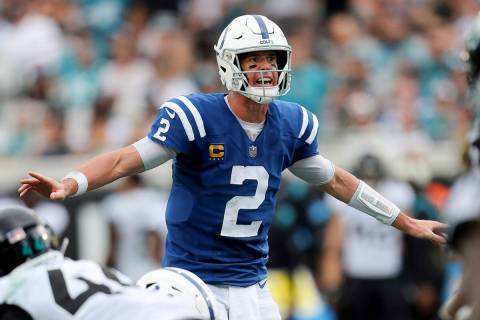 Indianapolis Colts quarterback Matt Ryan (2) screams out instructions during a NFL football gam ...