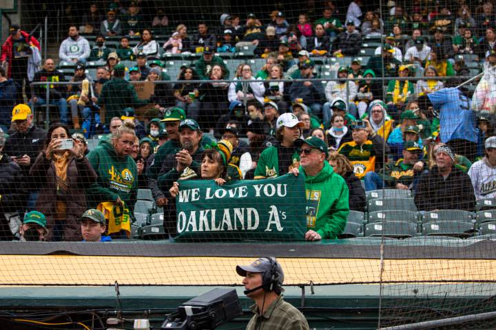 Oakland Athletics fans gather before the opening night game against the Baltimore Orioles on Mo ...
