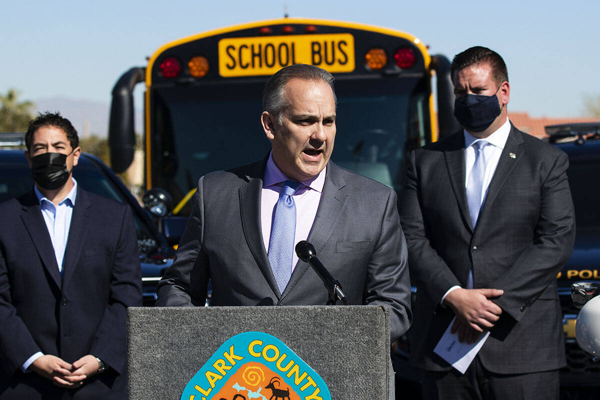 Clark County School District Superintendent Jesus Jara, speaks on school zone safety during a p ...