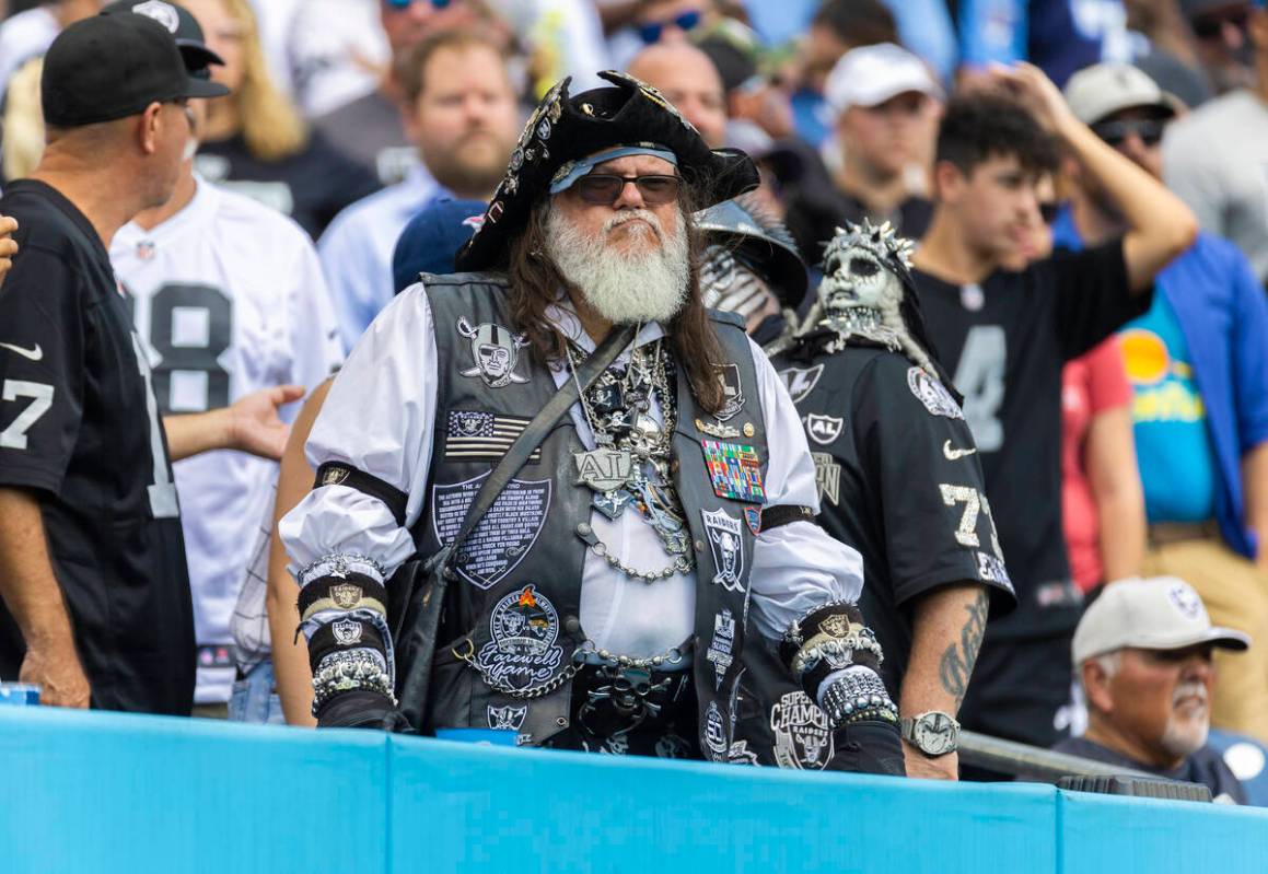 Raiders fans during an NFL football game against the Tennessee Titans on Sunday, Sept. 25, 2022 ...