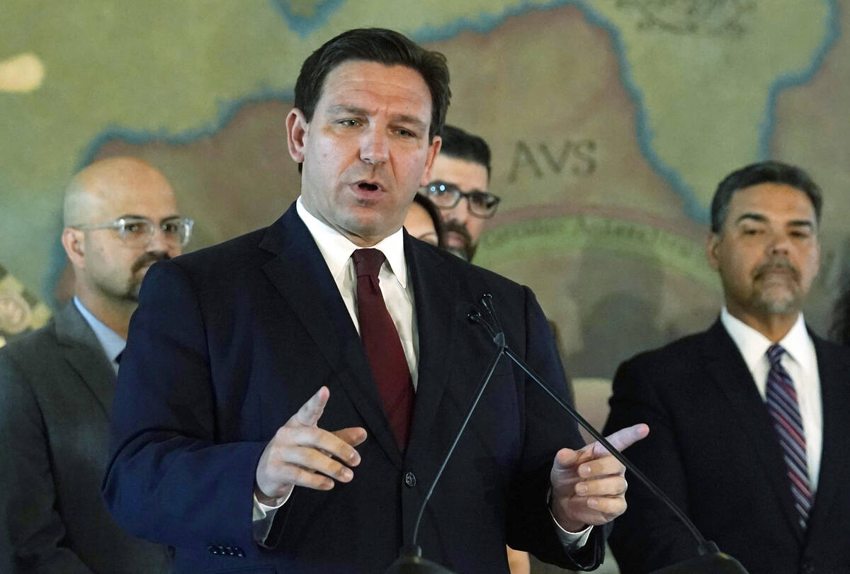 FILE - Florida Gov. Ron DeSantis speaks at Miami's Freedom Tower, on Monday, May 9, 2022. (AP P ...