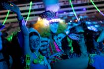 A Carnevale Clown performer interacts with the crowd at Grimes DJ set during the second day of ...