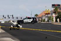 Police block East Flaming Road near Burnham Avenue after a fatal car accident, Tuesday, Sept. 2 ...