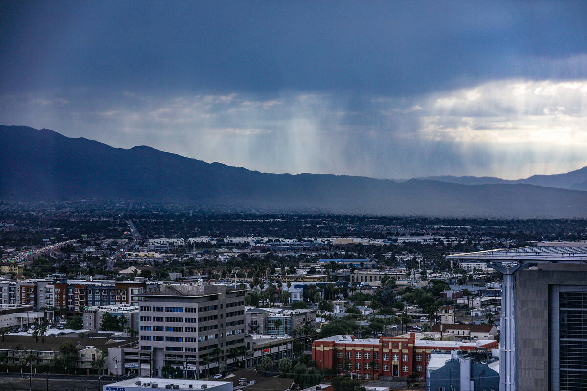 Rain hits central Las Vegas as seen from the Regional Justice Center, Wednesday, Sept. 28, 2022 ...