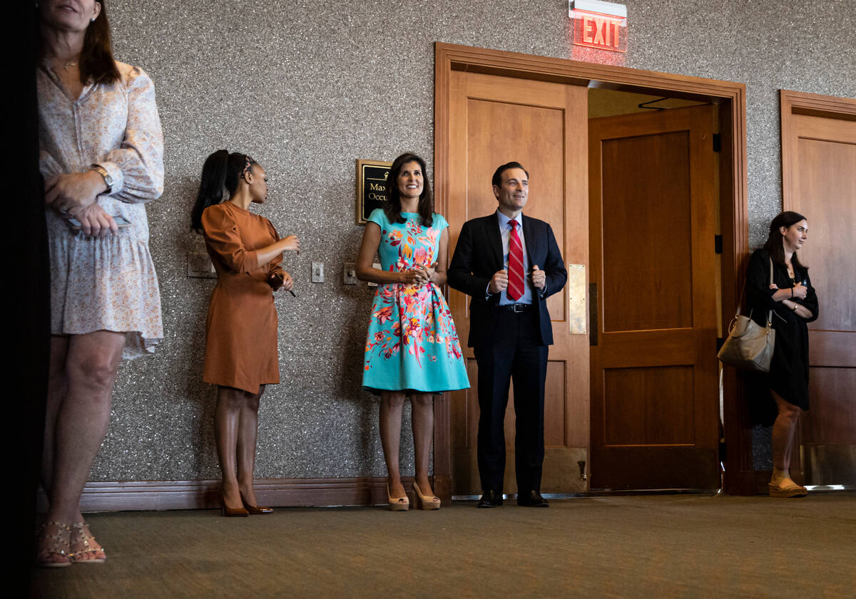 Nevada Republican U.S. Senate candidate Adam Laxalt, center right, is introduced alongside form ...