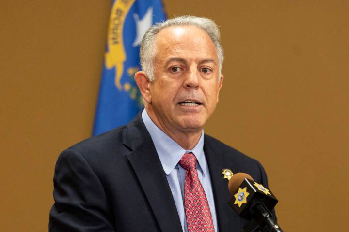 FILE - Clark County Sheriff Joe Lombardo speaks during a news conference at the Metropolitan Po ...