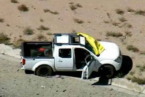 This image from video shows a truck owned by Anthony John Graziano after a shootout on a highwa ...