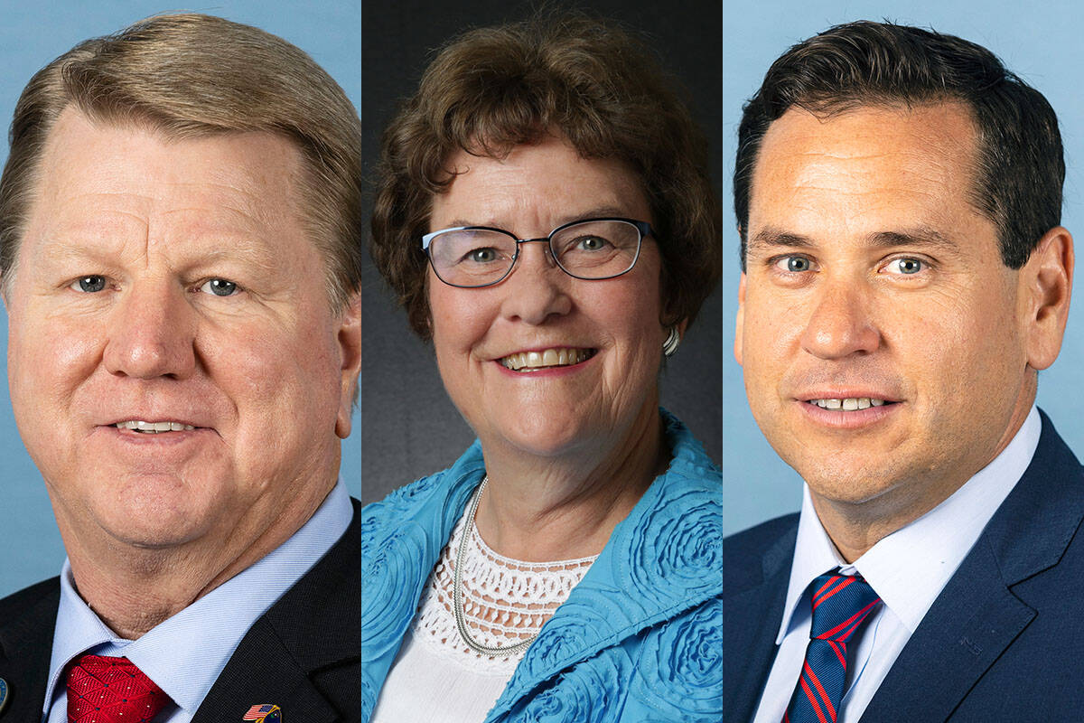 From left, Jim Marchant, Janine Hansen and Cisco Aguilar