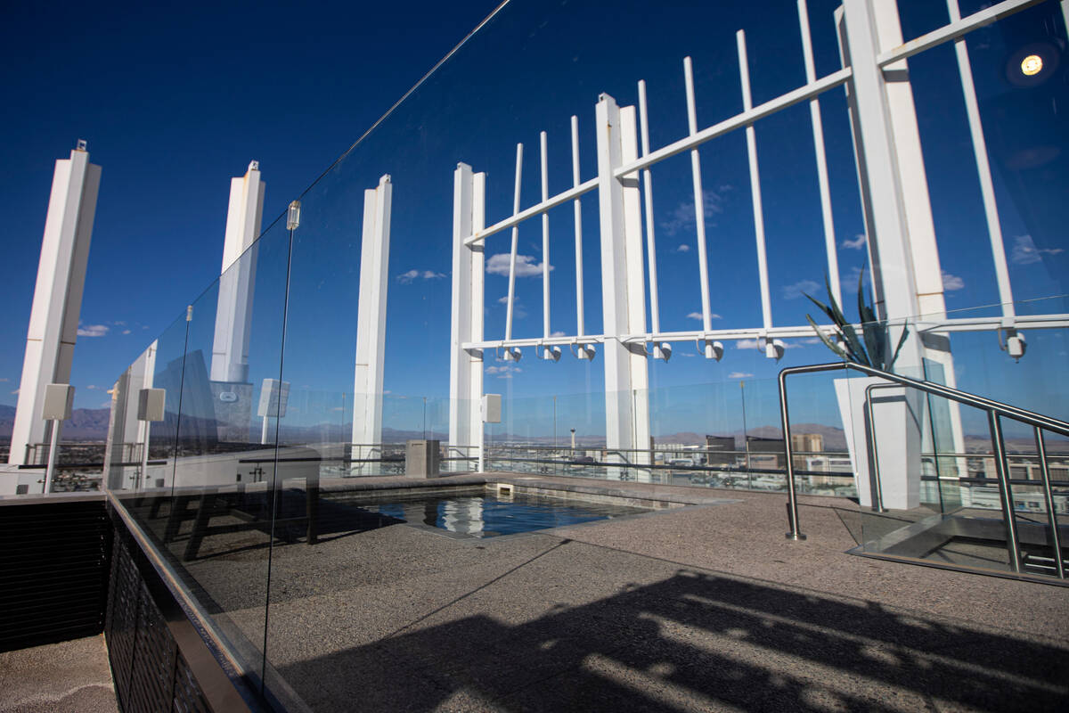 Views from the rooftop patio are seen at the Palms Place penthouse locator on the entire top fl ...