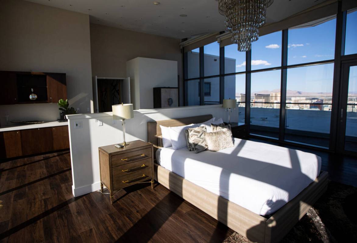 The master suite Is seen at the Palms Place penthouse locator on the entire top floor of the bu ...