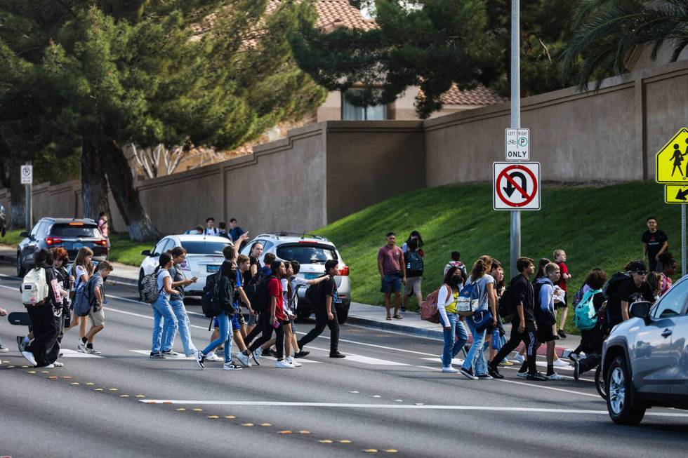 Students head home from Greenspun Junior High School in Henderson, Wednesday, Sept. 14, 20 ...