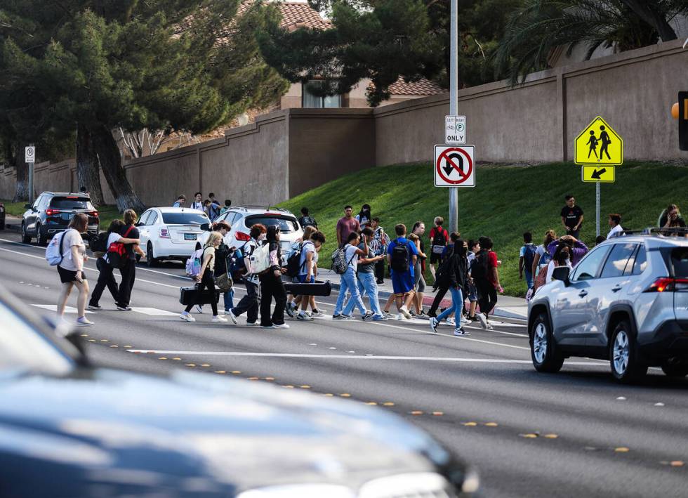 Students head home from Greenspun Junior High School in Henderson on Wednesday, Sept. 14, 2022. ...