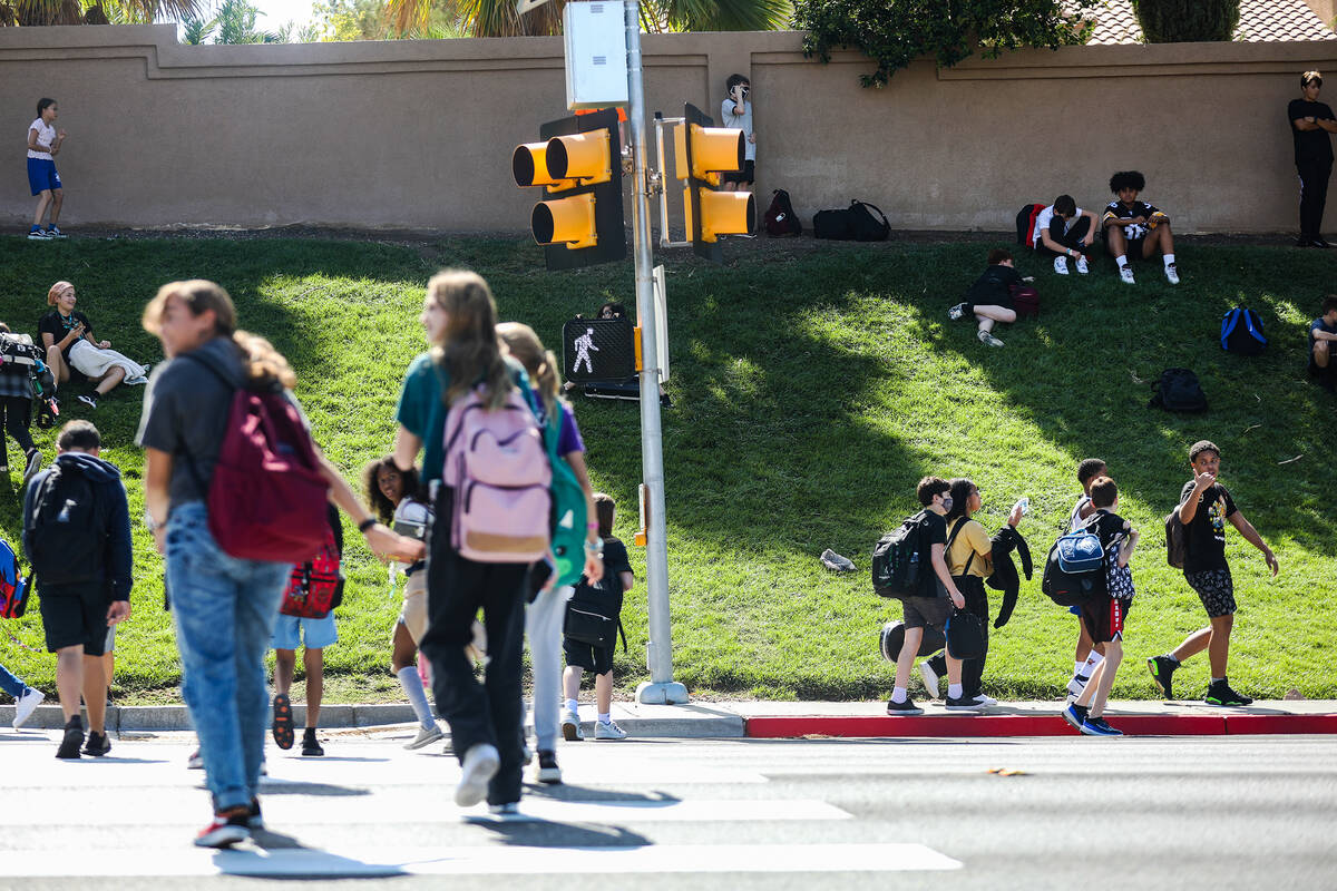 Students head home from Greenspun Junior High School in Henderson on Wednesday, Sept. 14, 2022. ...