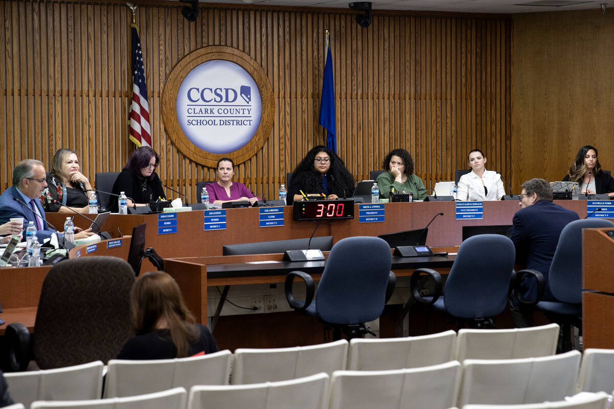 The Clark County School Board holds a meeting at the Edward A. Greer Education Center on Thursd ...