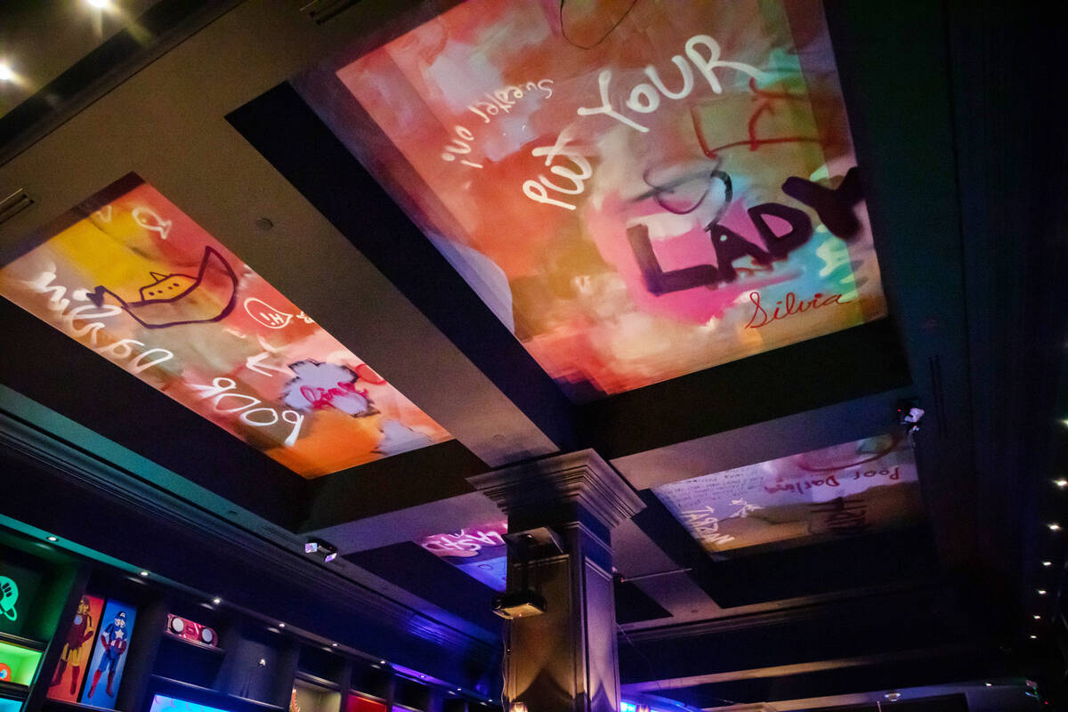 The ceiling of the Millenium Fandom Bar on Wednesday, Oct. 5, 2022, in Las Vegas. (Amaya Edward ...