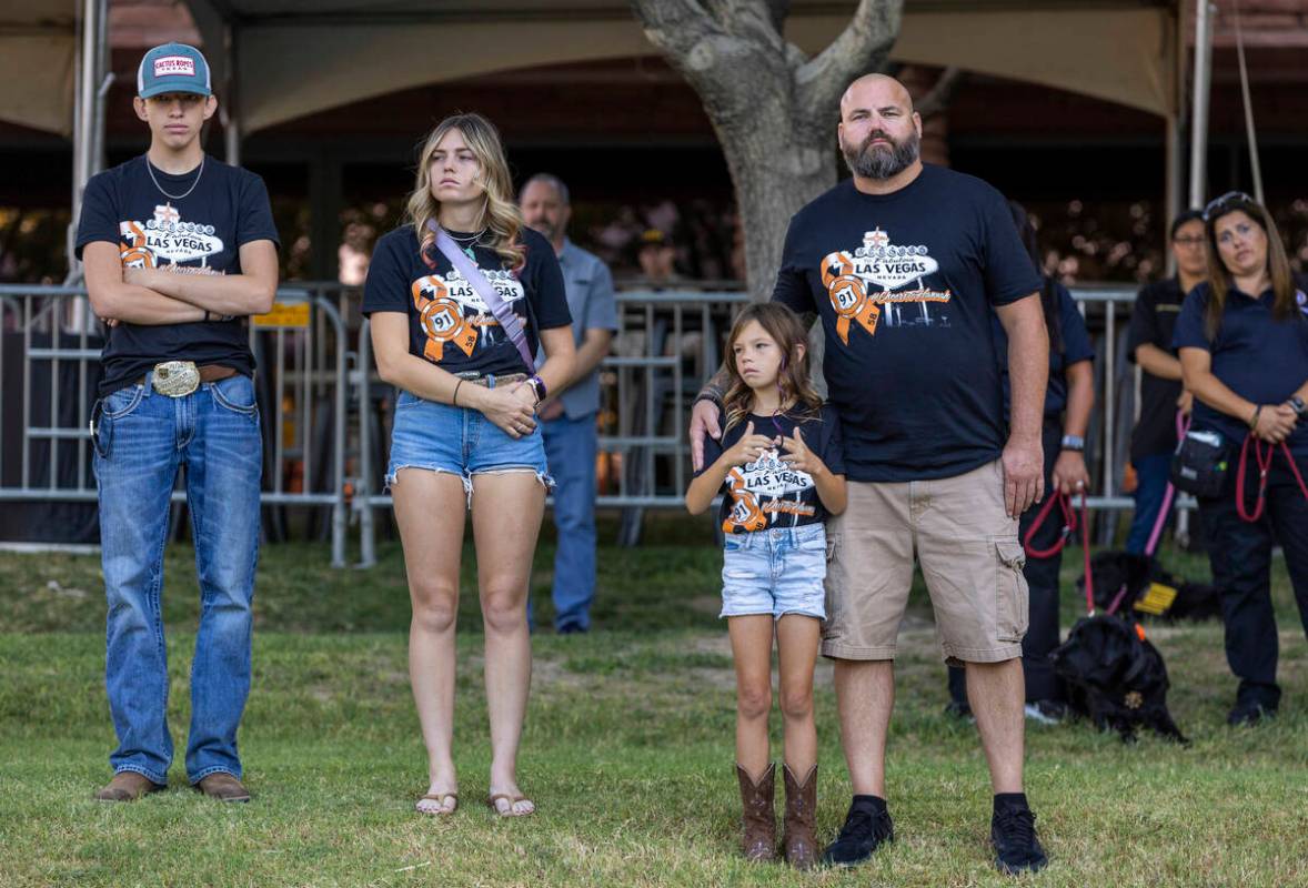 Attendees recognize Hannah Ahlers with t-shirts during the Sunrise Remembrance Ceremony remembe ...