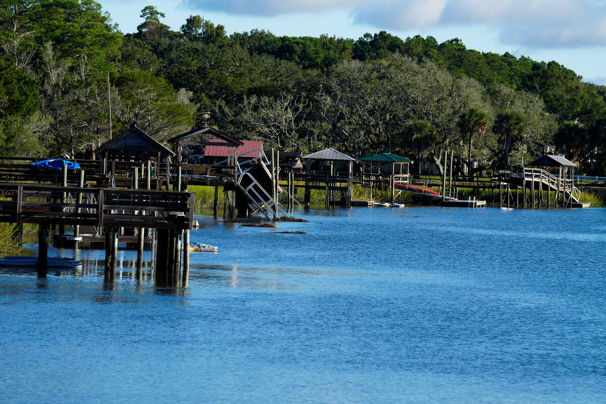 Docks on the the inlet between Pawleys Island and the mainland show damage following winds and ...