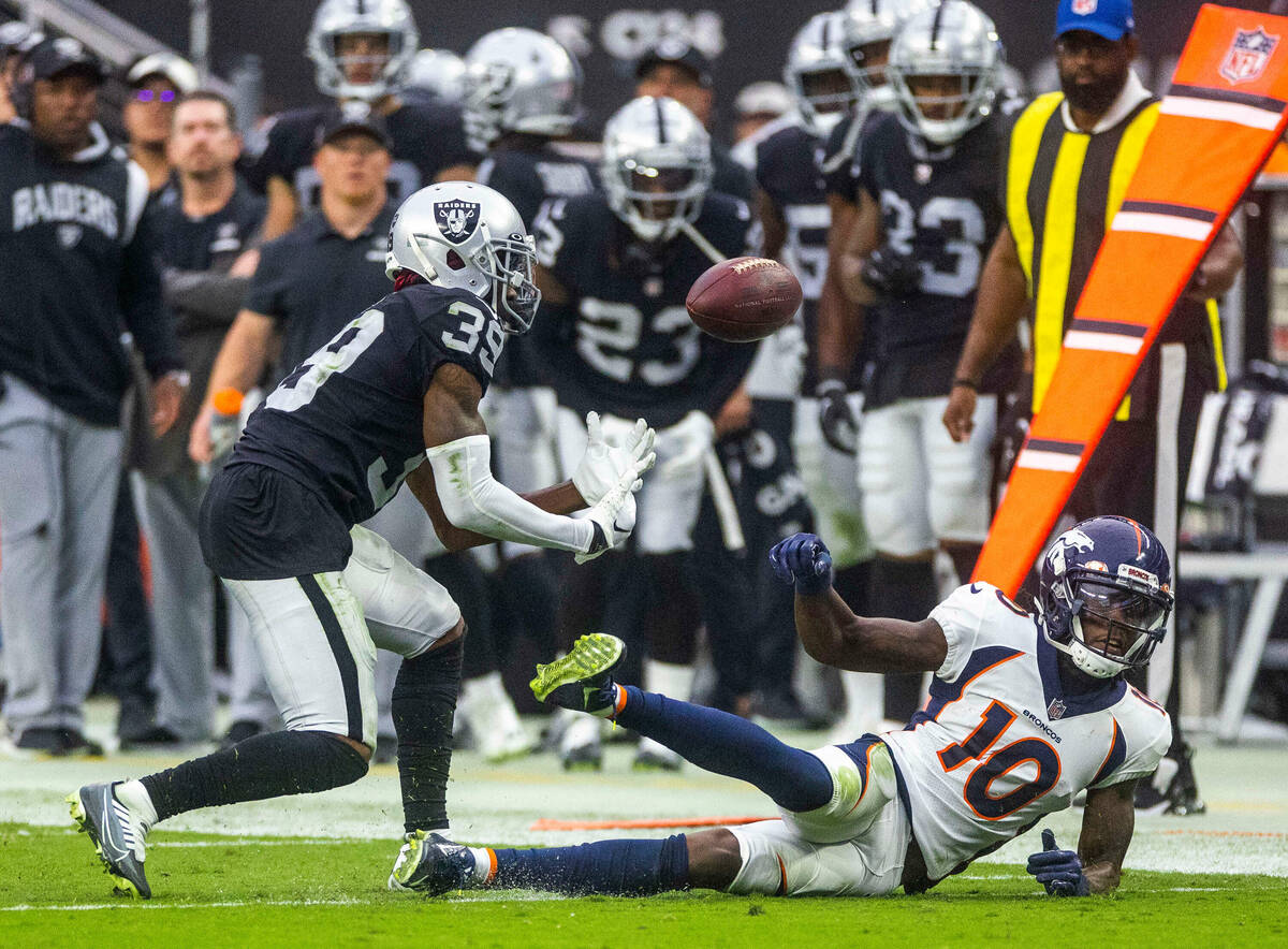 during the second half of their NFL game at Allegiant Stadium on Sunday, Oct. 2, 2022, in Las V ...