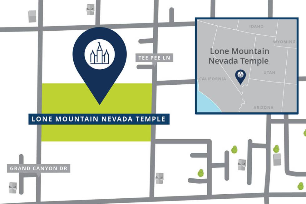 Map showing the location of the Lone Mountain Nevada Temple. (Courtesy of the Church of Jesus C ...