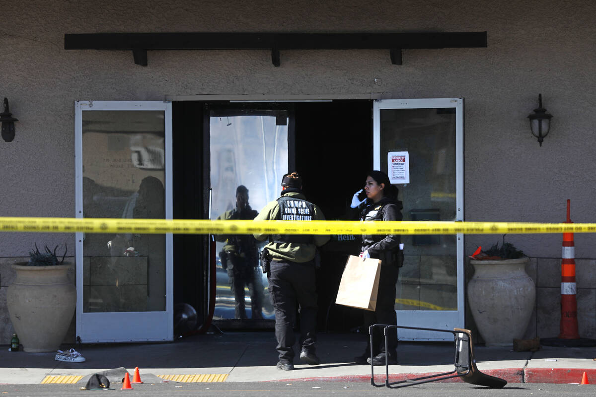 Las Vegas police investigate at Manny's Glow Ultra Lounge & Restaurant, 953 E. Sahara Ave., af ...