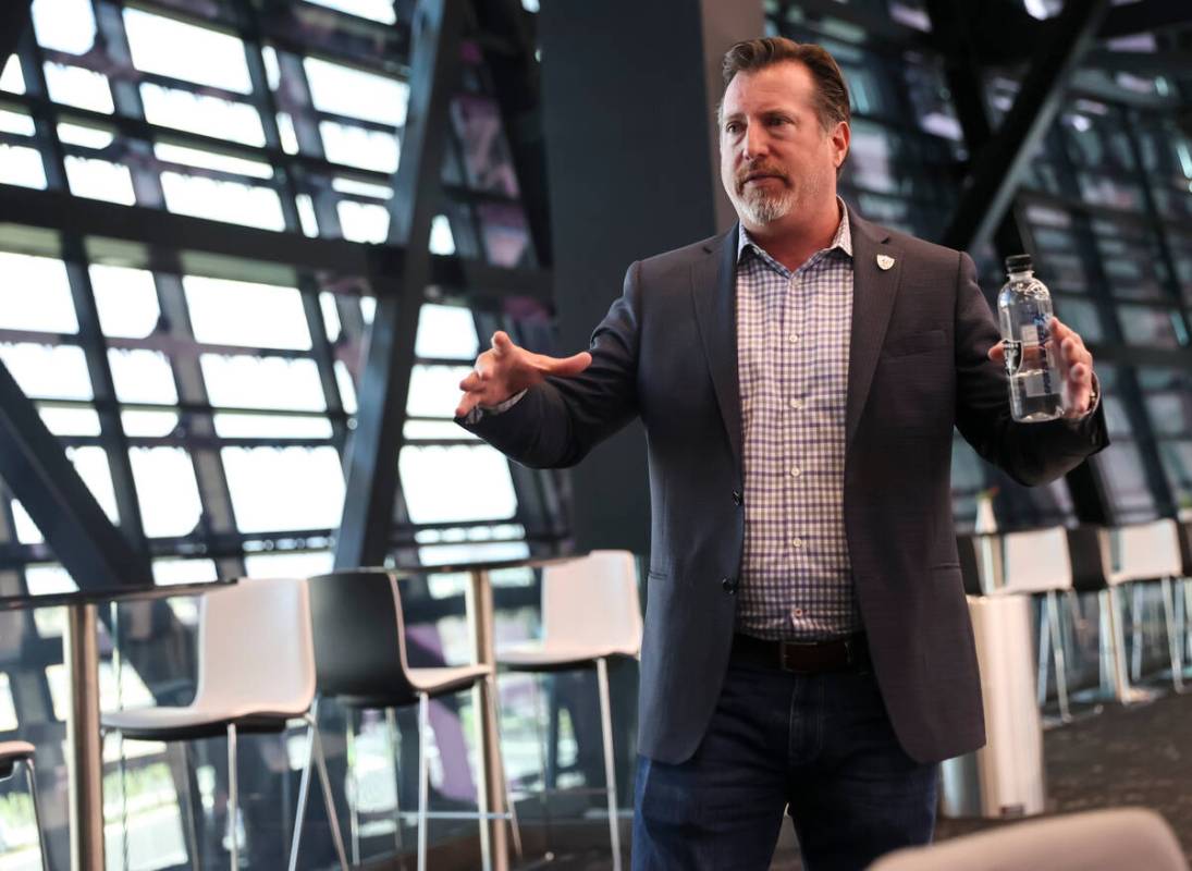 Matt Pasco, vice president for information technology for the Raiders speaks before a tour of A ...