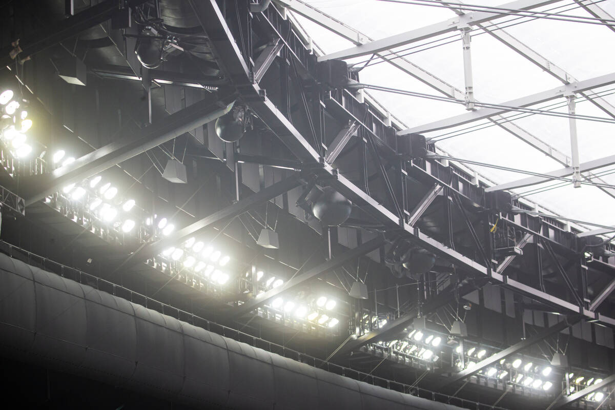 MatSing antennas are seen during a tour of Allegiant Stadium with lens antenna technology compa ...