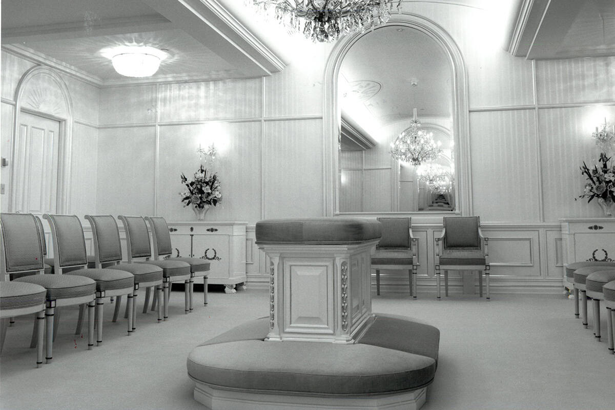 A sealing room of the Las Vegas Temple of The Church of Jesus Christ of Latter-day Saints. Marr ...