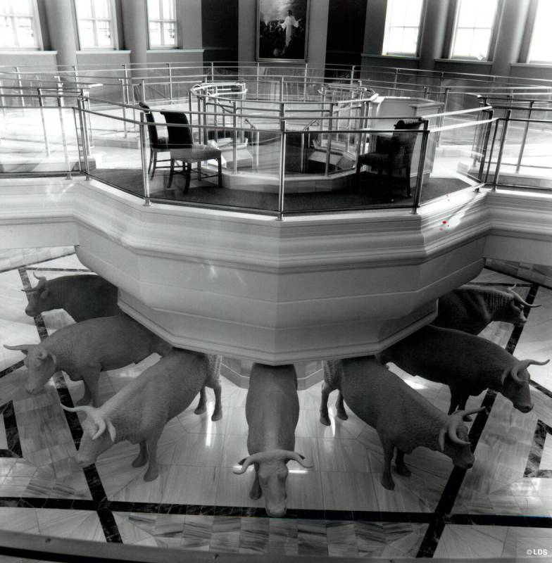 The baptistry in the Las Vegas Temple of The Church of Jesus Christ of Latter-day Saints from N ...