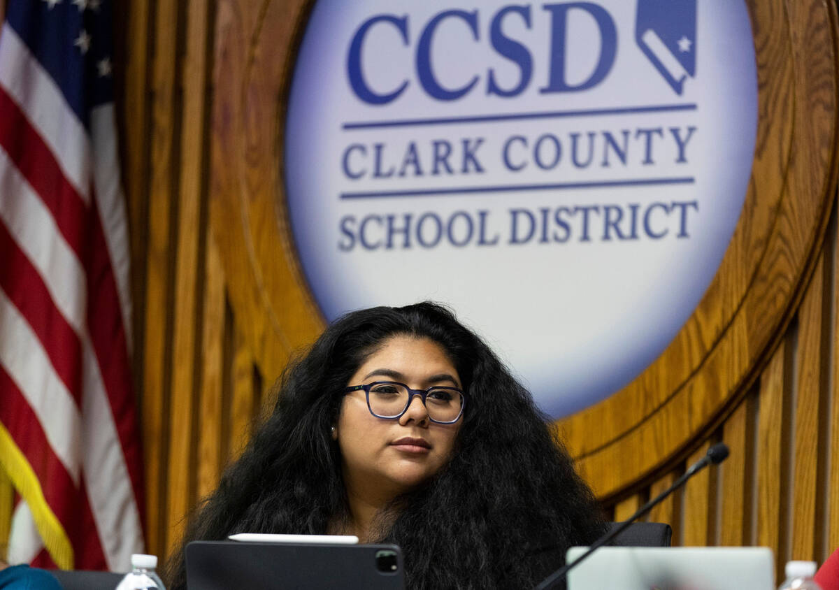 Clark County School Board member Irene Cepeda participates during a board meeting at the Edward ...