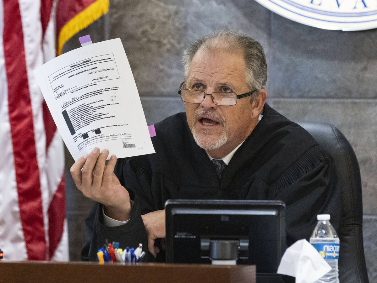 Judge David Jones presides over the outgoing Clark County Public Administrator Robert Telles' h ...