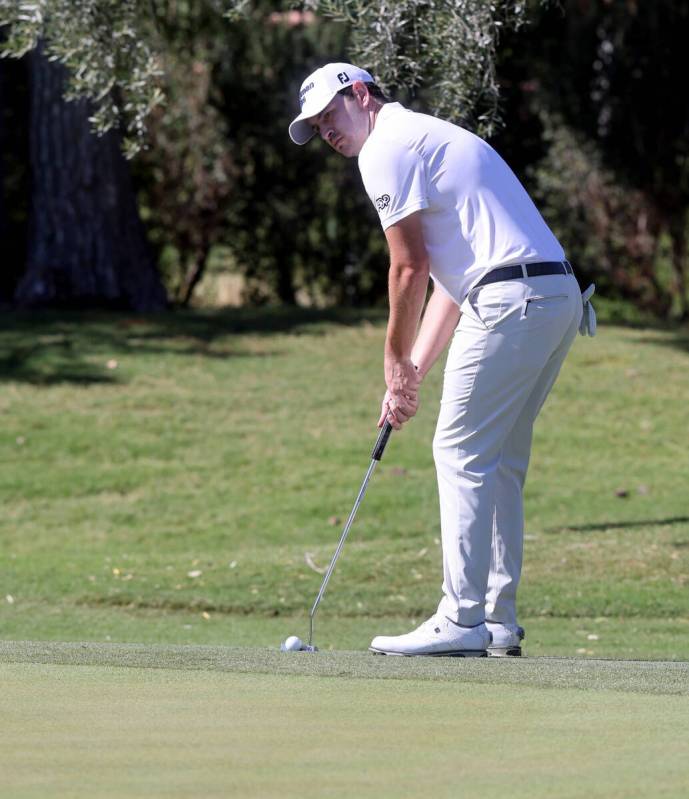 PGA Tour player Patrick Cantlay putts on the 7th green during practice rounds for the Shriners ...